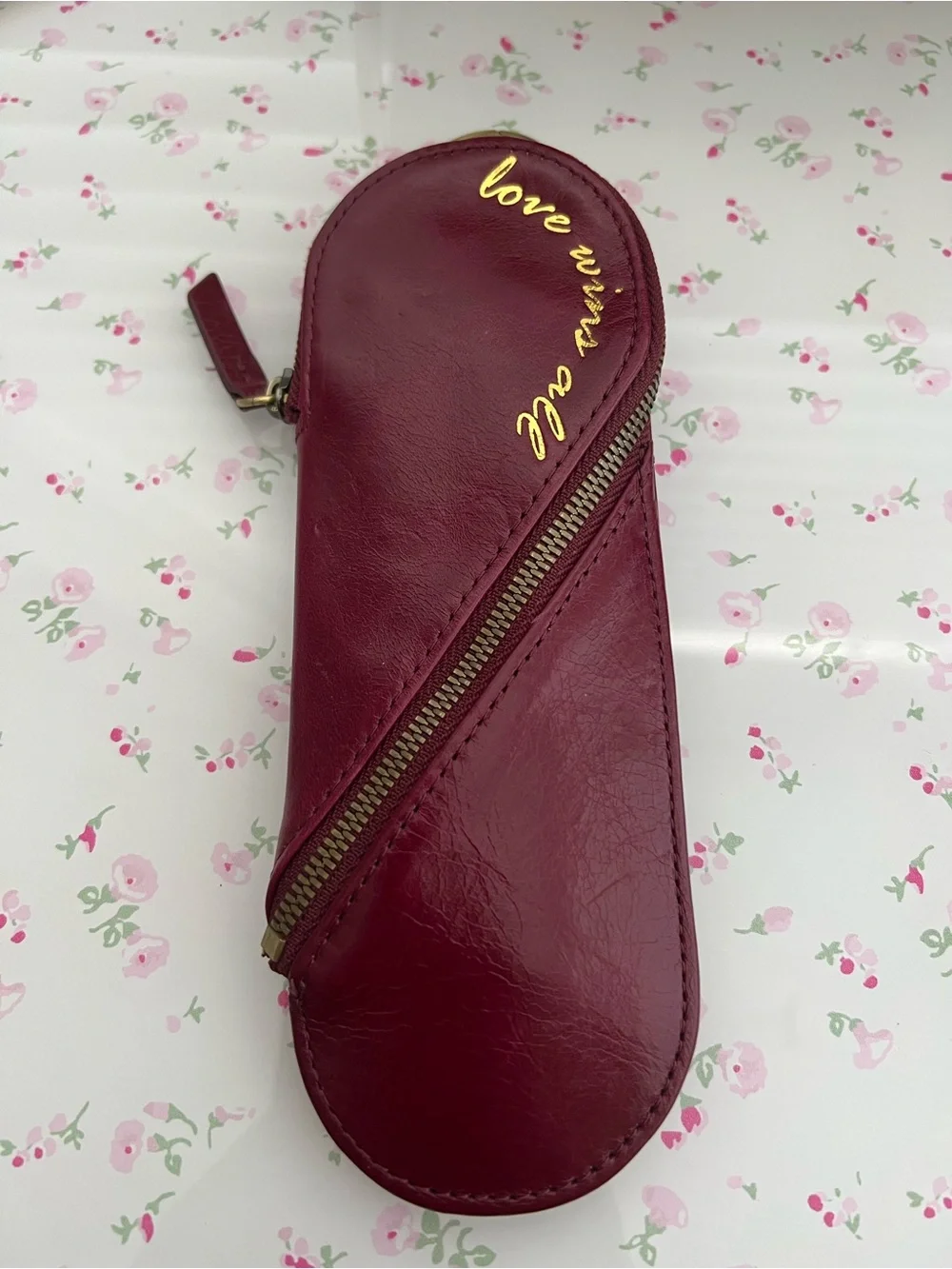 Burgundy Hobo brand Leather Zippered Women's Pouch - Love Design